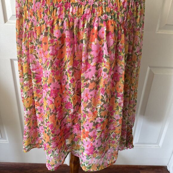 Terra Sky  Womens Peasant Top Plus 2X Pink Floral Shirred Cottagecore Lined Boho - Picture 6 of 16